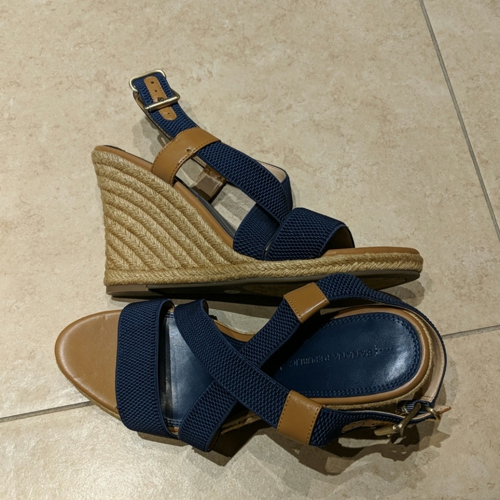 Banana Republic Blue Tan Wedges Size 11